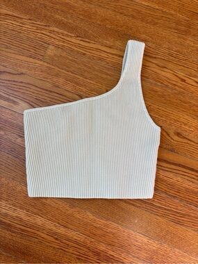 Babaton One-Shoulder Ribbed Crop Top in Cream